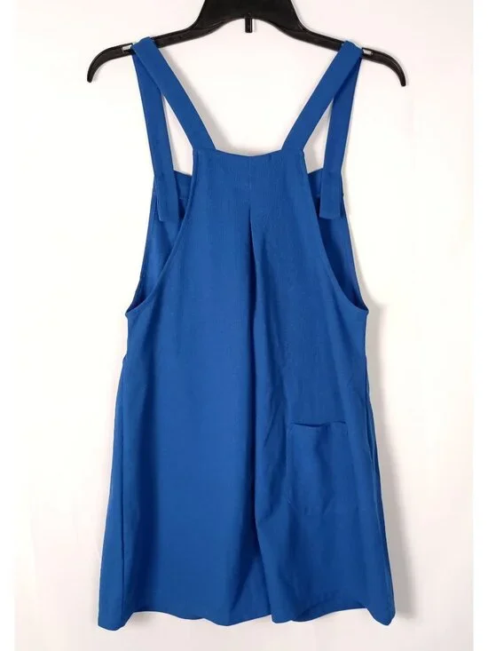 Halara Waffle Short Overalls S Blue Adjustable Straps Stretch Pockets - Picture 3 of 7